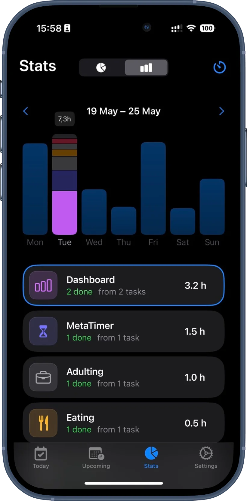 MetaTimer daily stats